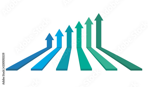 Gradient blue and green arrows pointing upwards in sequence, symbolizing business growth and progress.