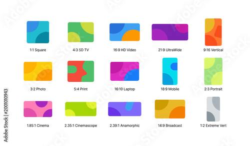 Aspect ratio icons showing multiple format rectangles on white