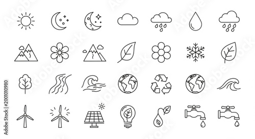 Eco friendly icons set for sustainable living and environmental conservation