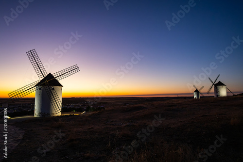 Windmills of La Mancha at sunset in Mota del Cuervo