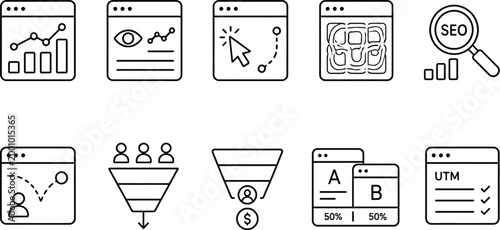 SEO and Marketing Analytics Line Icons for Dashboard UI