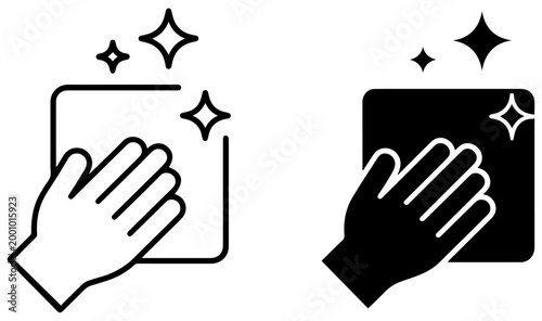 Photos cleaning icon set with hygiene symbols