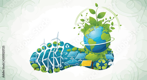 Global Green Footprint A Symbolic Illustration of Sustainable Living, Renewable Energy Sources, and Environmental Responsibility for a Healthier Planet