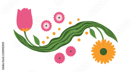 Floral, spring, vector illustrations, colorful flowers, tulip, sunflower