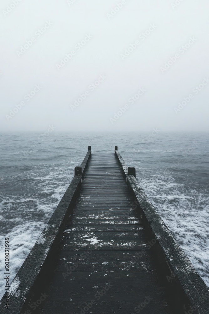 Fototapeta premium Serene Foggy Pier Leading to Open Sea