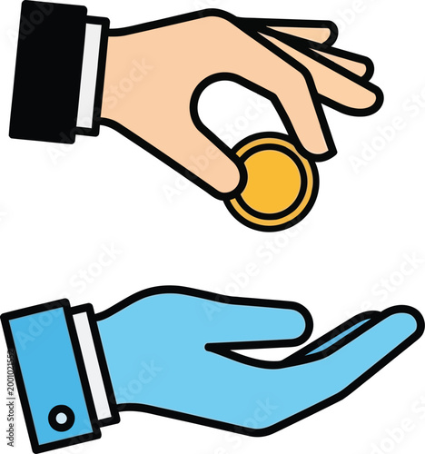 Hands exchanging a coin, Symbolizing payment, Transaction, And exchange