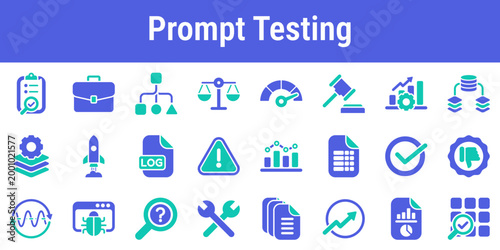 Commercial icon set for test cases variants scoring metrics and regression checks Suitable for AI QA dashboards evaluation suites benchmark tools and prompt operations products