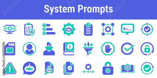 Relevant icon set for system messages role priority boundaries and behavioral controls Suitable for AI assistants internal tools safety layers orchestration systems and admin interfaces