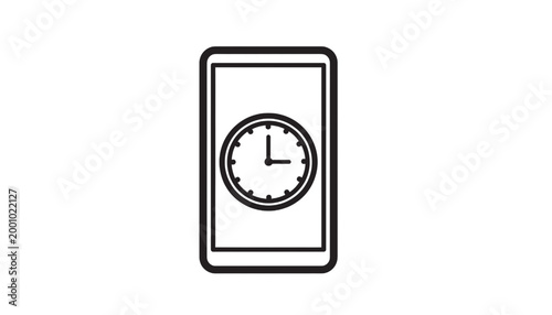 Slika na platnu Smartphone with clock on screen display icon in black line art style featuring p
