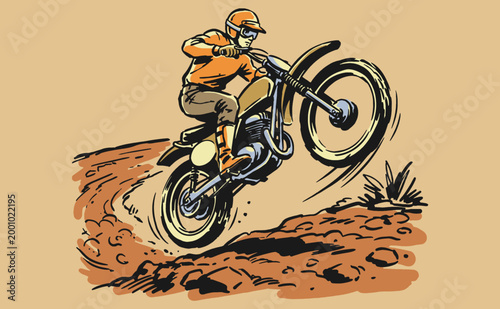 Motorcycle print design for t shirt print, poster, sticker, background and other uses. Legend race. Road speed graphic print. Extreme racing.