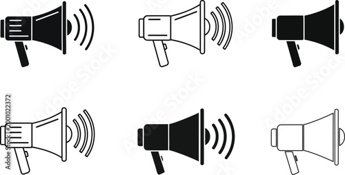 Megaphone silhouette collection a set of six black and white speaker icons