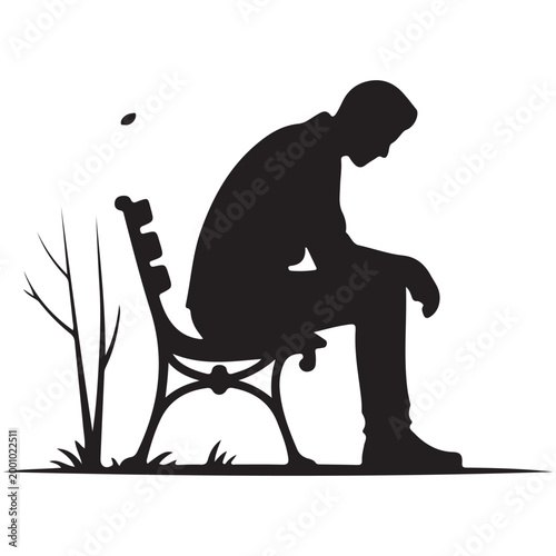 silhouette of a person sitting on a bench with head down against a white background high quality professional detailed modern elegant