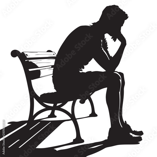 silhouette of person sitting on bench with hand on chin high quality professional detailed modern elegant stylish clean crisp vibrant colorful