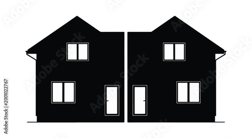 Semi Detached Duplex House Silhouette for Residential Property Development