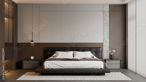 Fotografie Modern Minimalist Luxury Bedroom Interior - 3D Render
