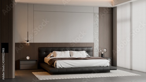 Foto Modern Minimalist Luxury Bedroom Interior - 3D Render