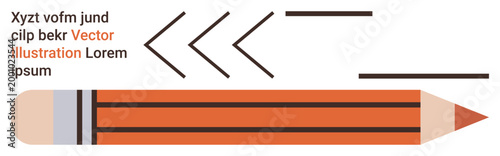 Education, design, creativity, organization tools, conceptual art, writing materials. Orange pencil with arrow shapes and sample text. Education and design