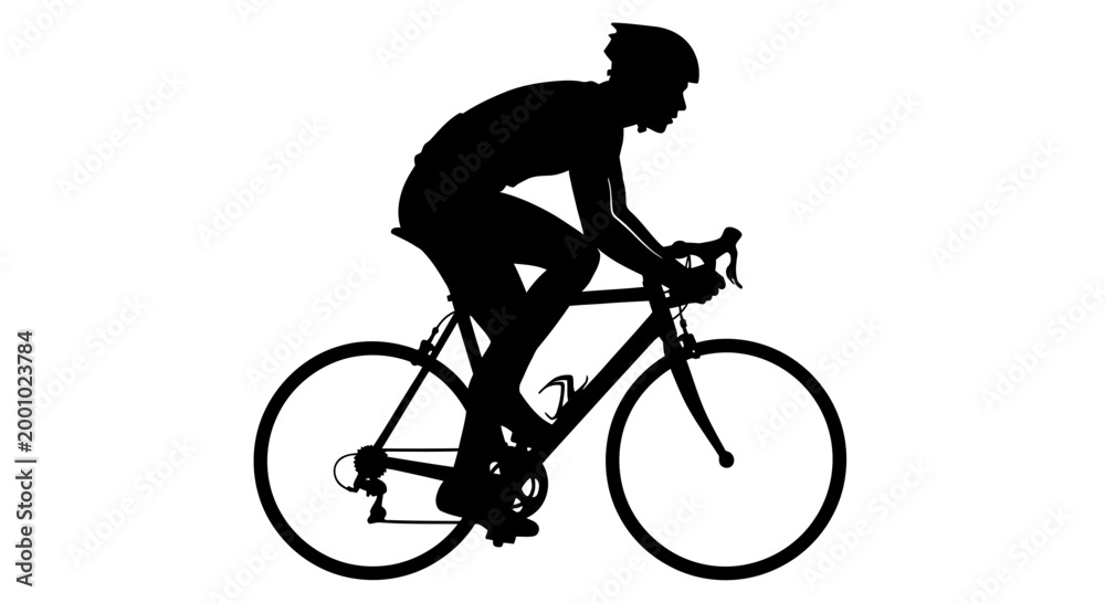 Obraz premium Professional Road Cyclist Silhouette Riding a Racing Bicycle Isolated on White Background