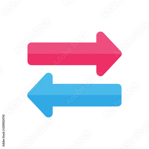 Vibrant pink and blue arrows pointing in opposite directions on a clean white background symbolizing contrast direction and guidance