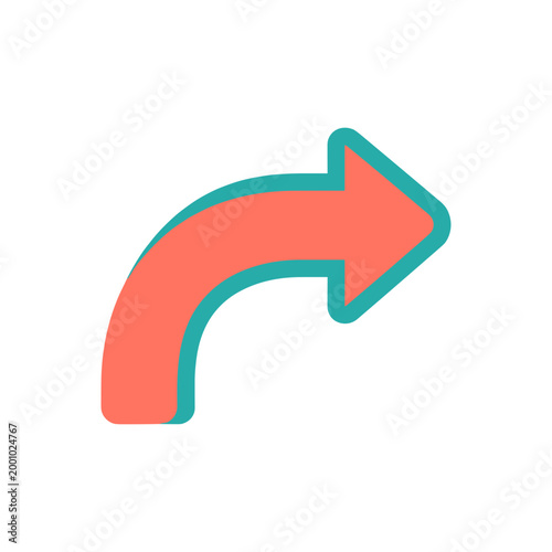 Bold red and teal curved arrow icon pointing to the right in modern illustration style