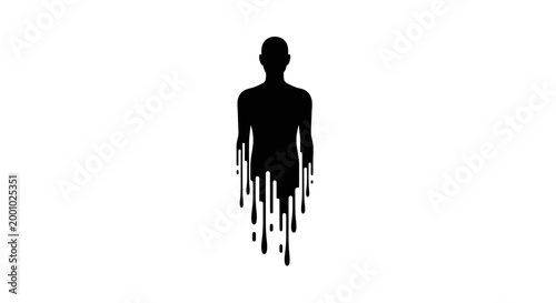 Surreal Conceptual Illustration of a Melting Human Silhouette Symbolizing Burnout, Depression, and Loss of Identity