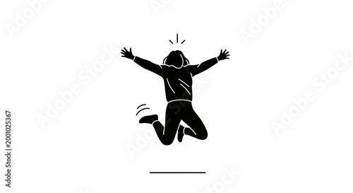 Silhouette of a Person Jumping for Joy with Arms Spread Wide, Concept of Success and Freedom