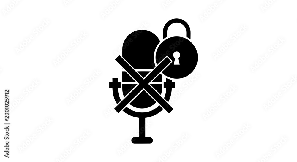 Obraz premium Microphone Muted with Padlock Icon Representing Audio Privacy, Censorship, and Secure Communication Vector Illustration
