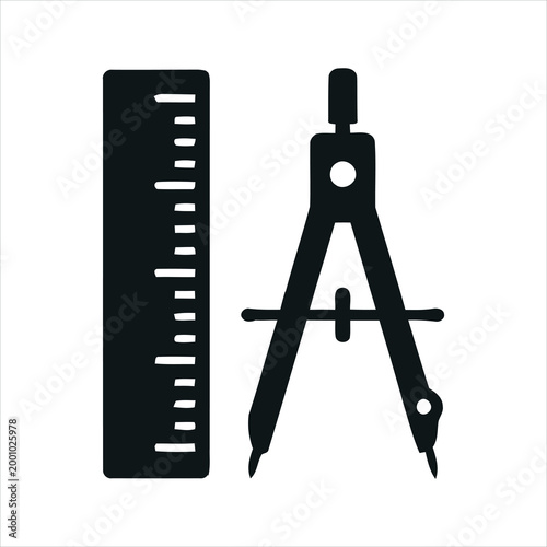 Ruler and Compass Silhouette Icon – Geometry Measurement Tools Symbol