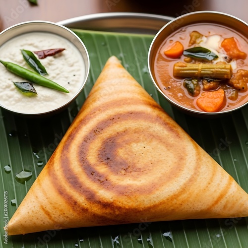 Delicious dosa with vegetable curry and raita