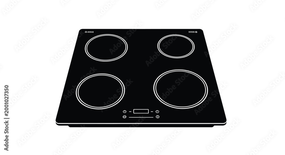 Fototapeta premium Electric cooktop silhouette with four burners and controls
