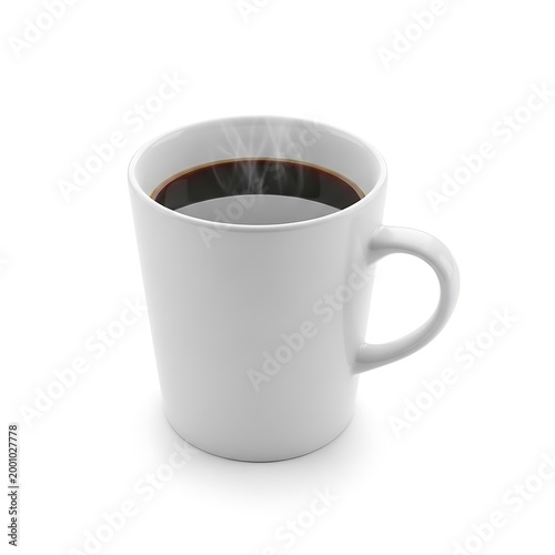 Steaming hot coffee in white mug