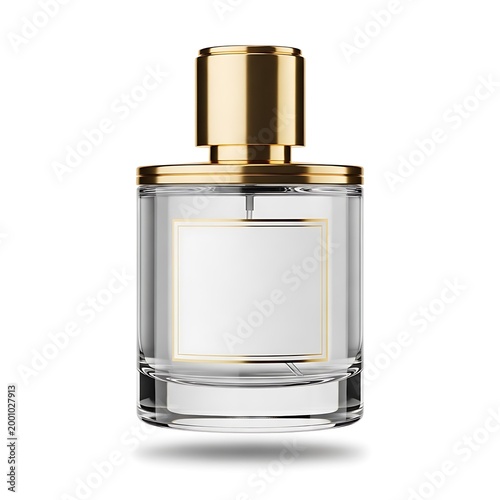 Clear glass perfume bottle with gold cap