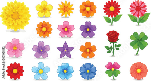 Colorful Flower Icons Collection Featuring Floral Clipart Blossom Elements Decorative Garden Blooms and Botanical Design Set