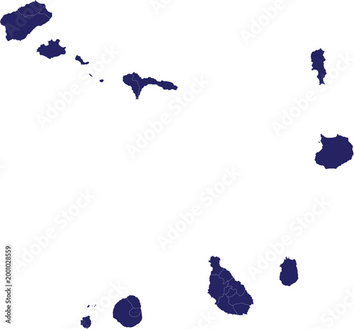 Cape Verde Map Outline: A minimalist representation of the Cape Verde archipelago, showcasing its individual islands. This image is perfect for illustrating geographical concepts, travel, and tourism.