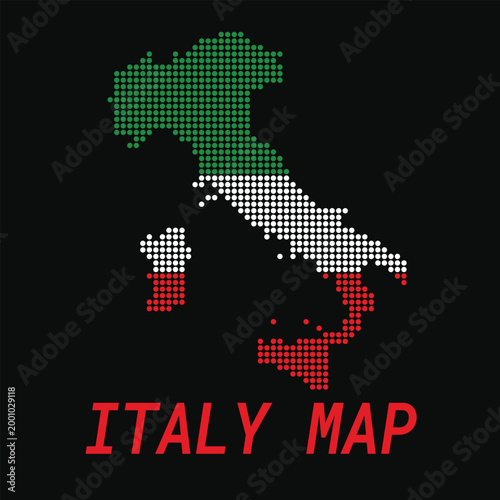 Digital Pixel Map of Italy with Italian Flag Colors