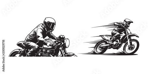 Dynamic motorcycle illustration speed and motion in black and white