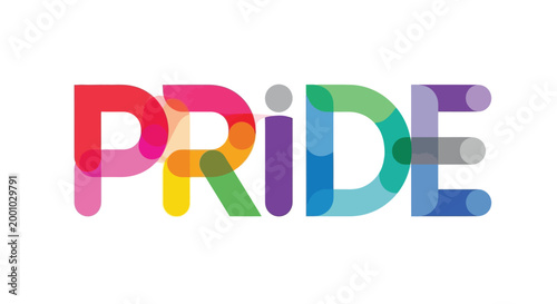 Vibrant vector graphic illustration displaying the word pride using modern colorful overlapping transparency effects