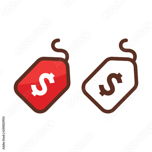 Sale discount price tag icon with dollar sign in flat line art style for retail marketing and shopping concept.