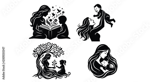mother and child silhouettes with various interactions