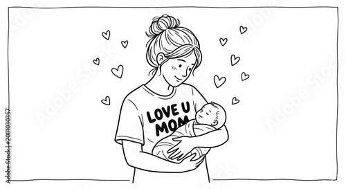 mother holding baby with hearts around them