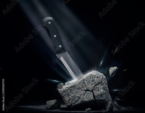 Kitchen knife embedded in rock strength determination