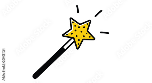 Yellow magic wand with star on top and black handle illustration