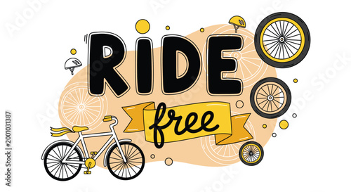 Bicycle, cycling, ride free, bike illustration, vector graphics, yellow and black design elements