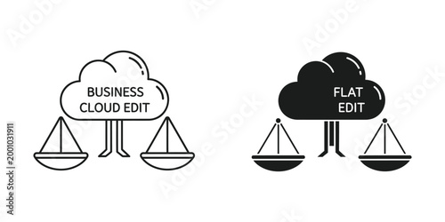 Comparison of business cloud edit versus flat edit cloud services balance illustration