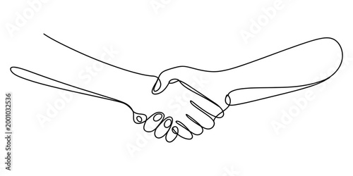 Continuous line drawing of two people shaking hands
