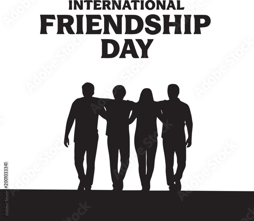 International Friendship Day Silhouette of Four Friends Walking Together