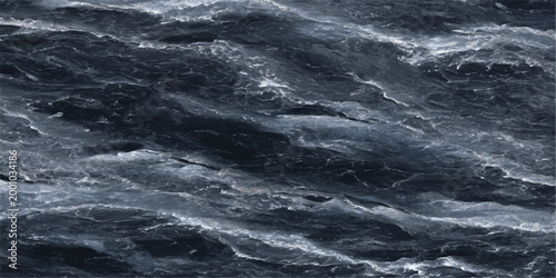 Rolling waves create a dynamic and dramatic abstract artwork, where the textures and movements of the ocean are visualized and full of artistic touch. 