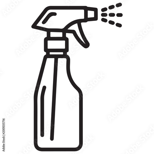 Spray bottle with cleaning liquid being sprayed.