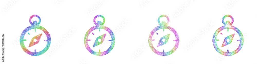 Fototapeta premium Rainbow color sketch compass icon design set