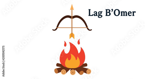 lag b'omer celebration with bow and arrow over campfire illustration 